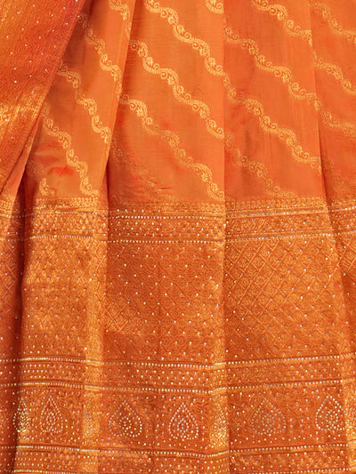 Odette Orange Banarasi Woven  Semi Stitched  Lehenga With Unstitched Blouse For Women