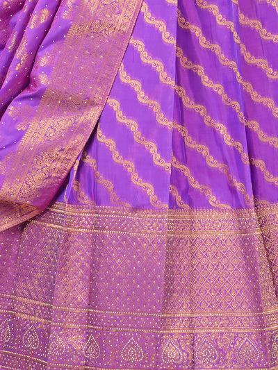 Odette Purple Banarasi Woven  Semi Stitched  Lehenga With Unstitched Blouse For Women