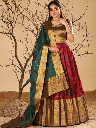 Odette Maroon Banarasi  Woven Stitched Gown  for Women