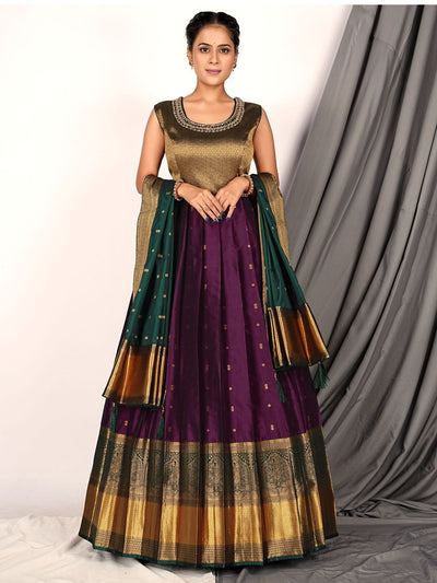 Odette Voilet Banarasi Silk Woven Stitched Gown  for Women