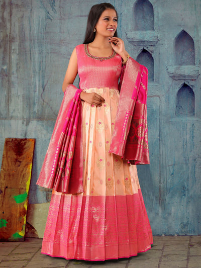 Odette Peach Banarasi Silk Woven Stitched Gown  for Women