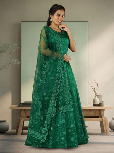 Odette Green  Net  Embroidered Stitched Gown  for Women