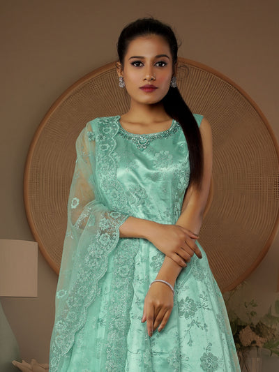 Odette Sea Green Net  Embroidered Stitched Gown  for Women
