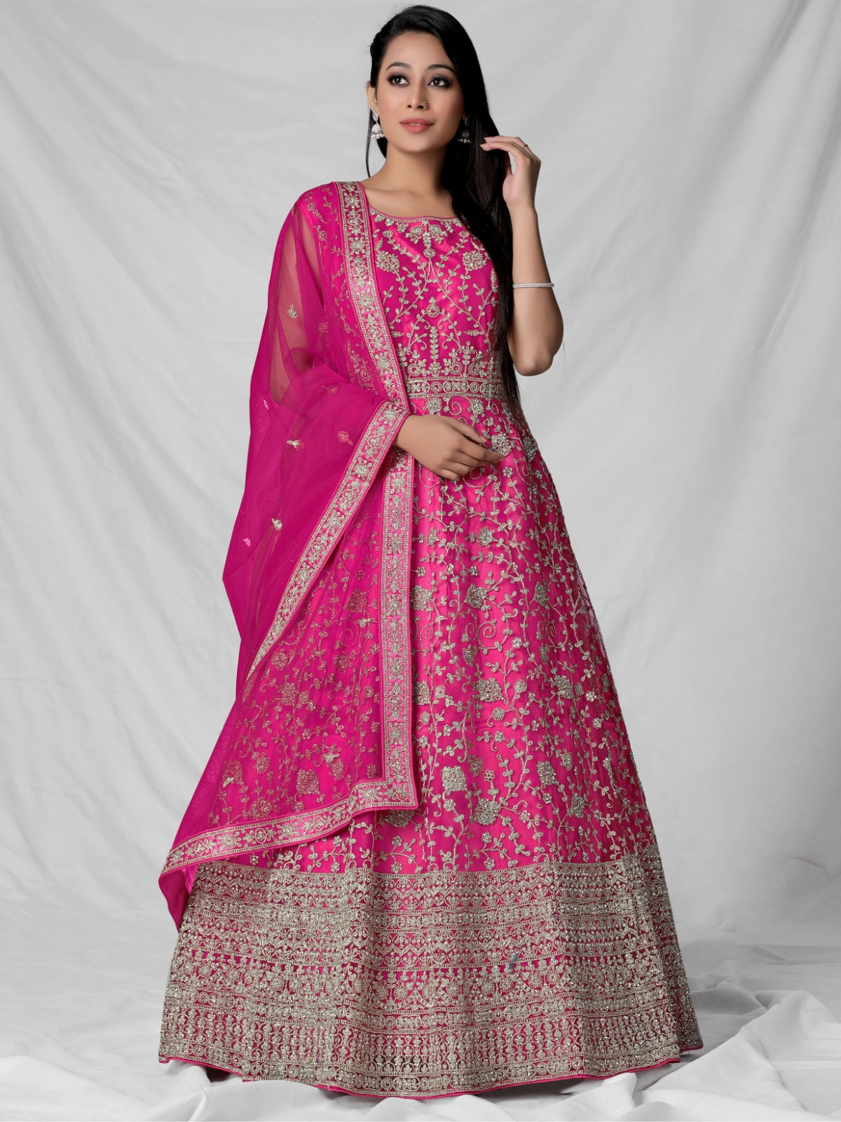 Odette Pink Net Embroidered Stitched Gown  for Women
