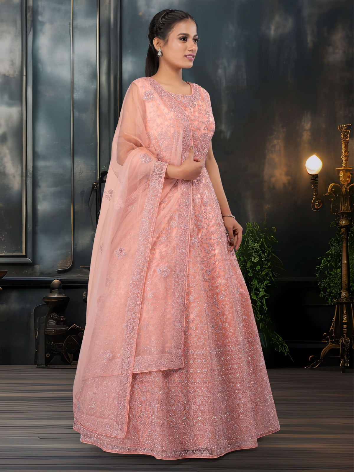 Buy Ethnovog Women Peach Coloured Made To Measure Embellished Maxi Dress  With Gathers - Ethnic Dresses for Women 13341052 | Myntra