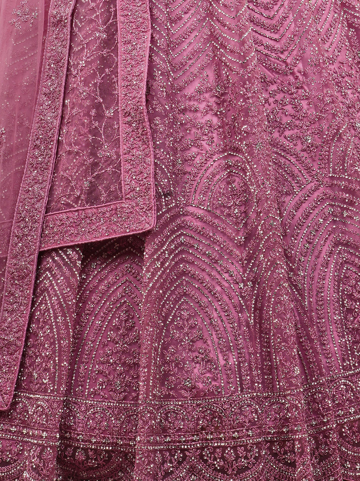 Odette Women Pink Net Embellished Semi Stitched Lehenga With Unstitched Blouse