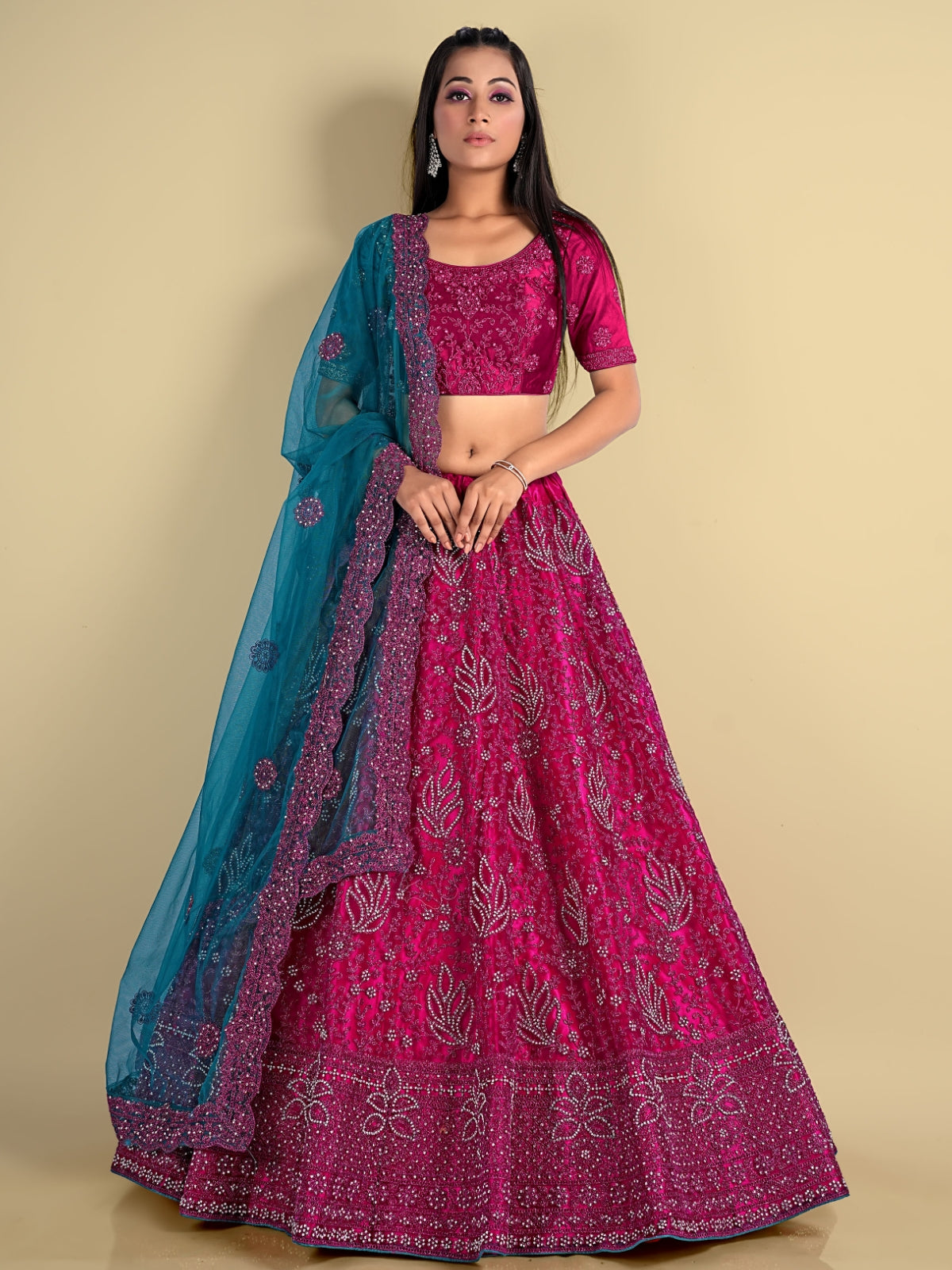 Odette Pink Soft Net Semi Stitched  Lehenga With Unstitched Blouse For Women