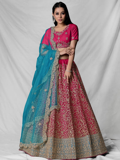 Odette Pink Soft Net Semi Stitched  Lehenga With Unstitched Blouse For Women