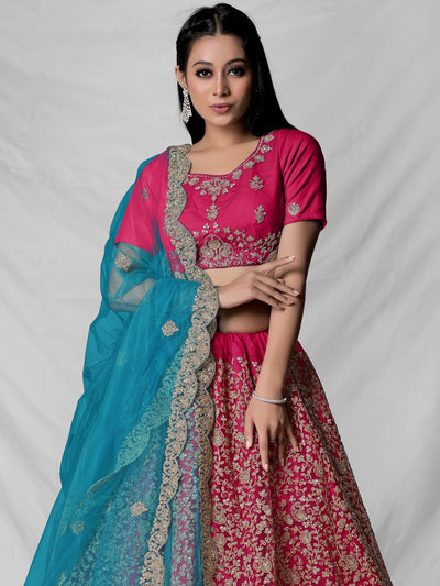 Odette Pink Soft Net Semi Stitched  Lehenga With Unstitched Blouse For Women