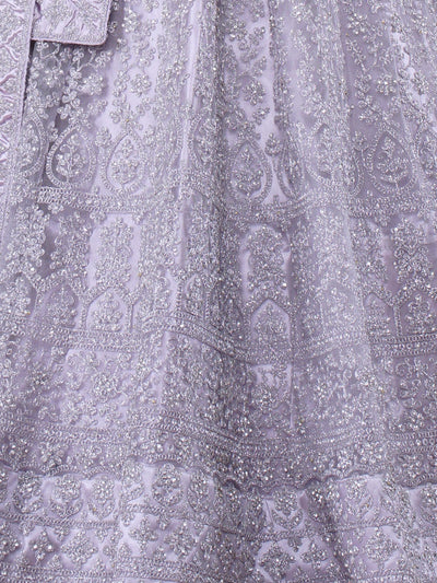 Odette Lavender Soft Net Semi Stitched  Lehenga With Unstitched Blouse For Women