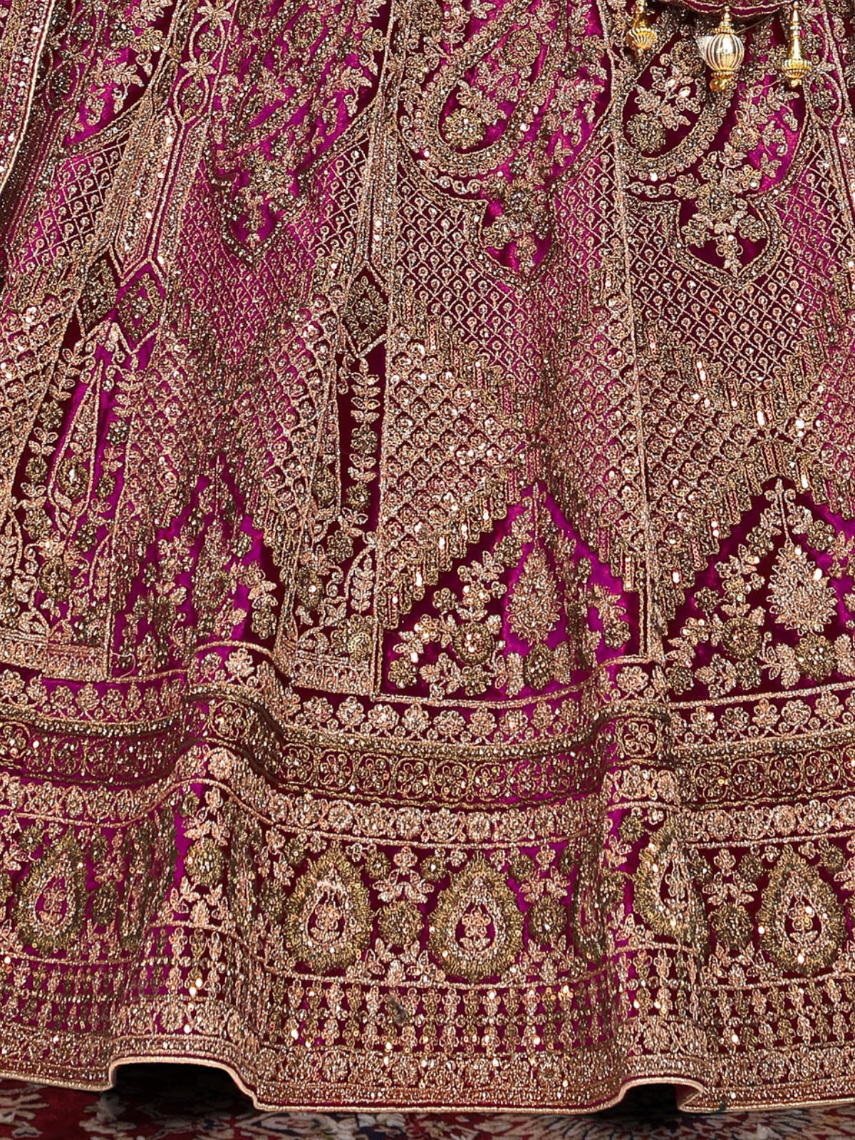 Odette Violet Velvet Bridal Semi Stitched  Lehenga With Unstitched Blouse For Women