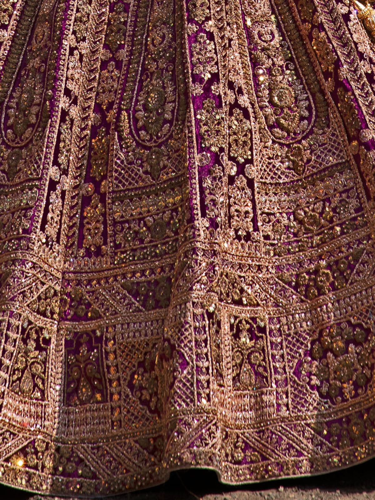 Odette Purple Velvet Bridal Semi Stitched  Lehenga With Unstitched Blouse For Women