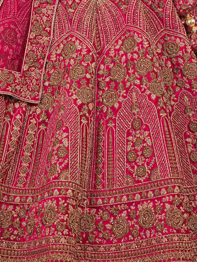 Odette Pink Velvet Bridal Semi Stitched  Lehenga With Unstitched Blouse For Women