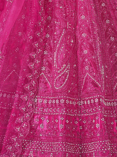 Odette Pink Soft Net Bridal Semi Stitched  Lehenga With Unstitched Blouse For Women