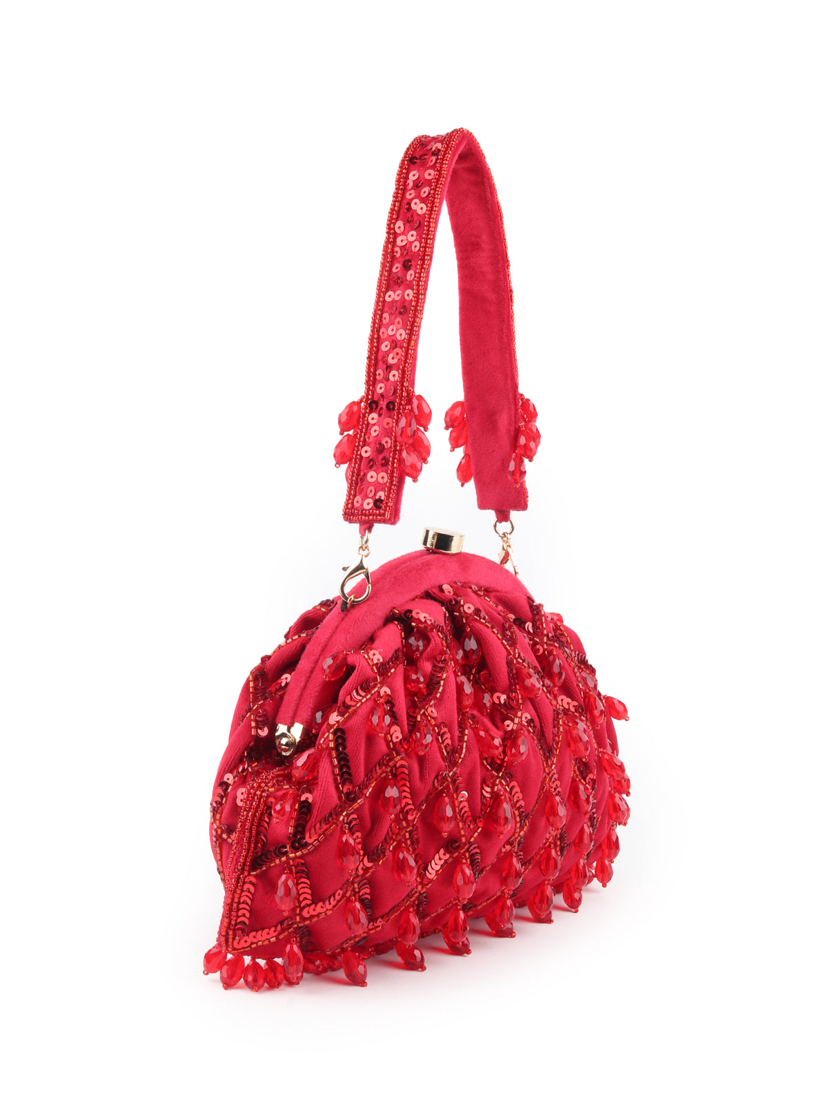 Odette Red Beads and Sequins Embroidered Batua for Women