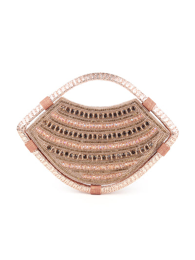 Odette Rose Gold Beads and Stone Embroidered Clutch for Women