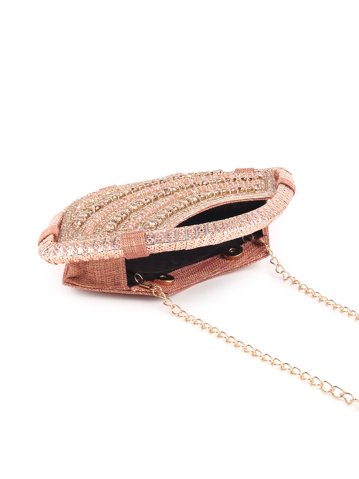 Odette Rose Gold Beads and Stone Embroidered Clutch for Women