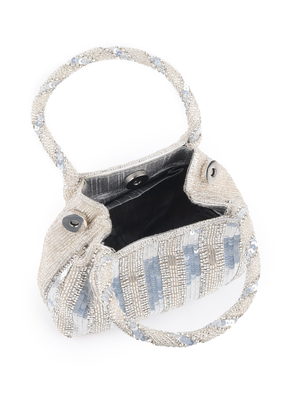 Odette Silver Stone and Beads Embroidered Clutch for Women