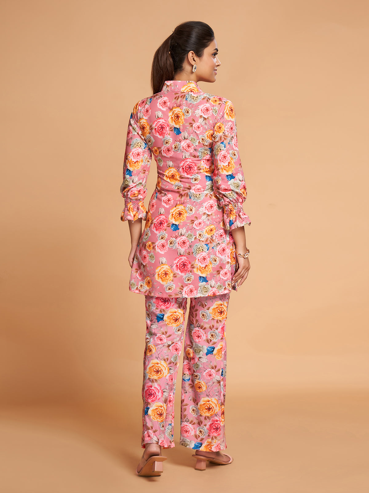 Pink Rayon Printed Stitched Co Ord