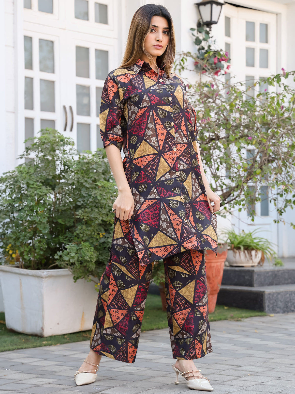 Odette Multicolor Cotton Printed Stitched Co Ord Set for Women