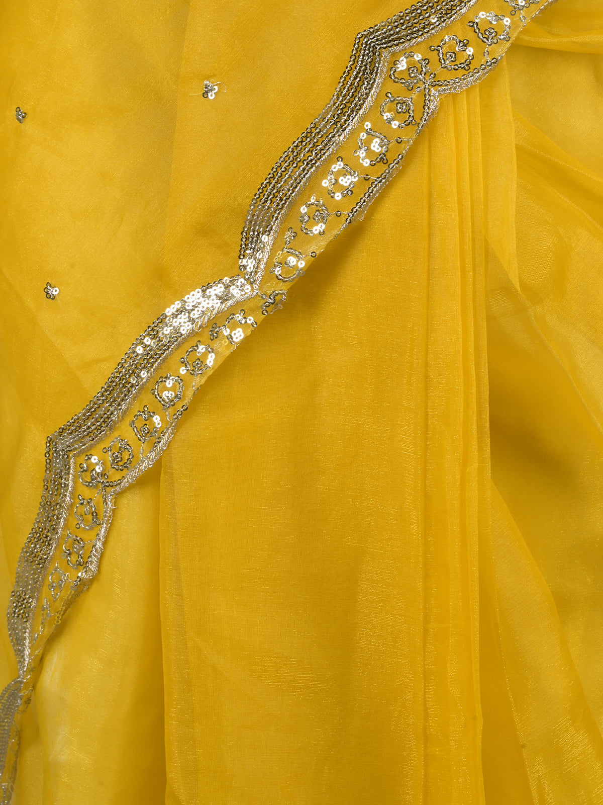 Odette Yellow Embroidered Organza Saree with Unstitched Blouse for Women