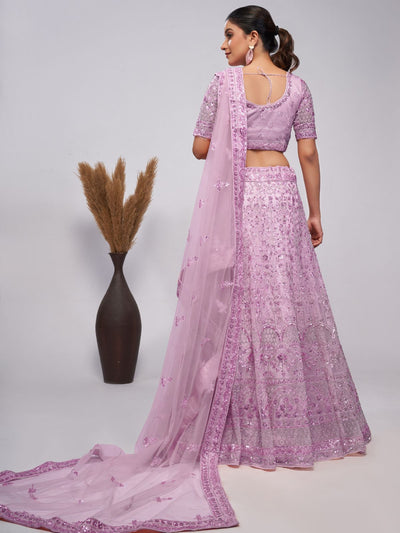 Odette Pink Soft Net Embroidered Semi Stitched Lehenga With Unstitched Blouse For Women