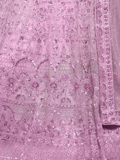 Odette Pink Soft Net Embroidered Semi Stitched Lehenga With Unstitched Blouse For Women