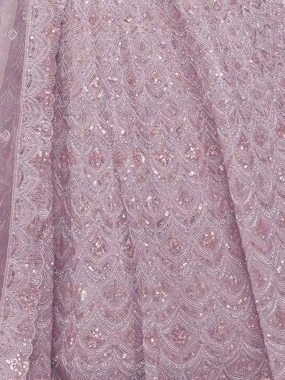 Odette Mauve Soft Net Embroidered Semi Stitched Lehenga With Unstitched Blouse For Women