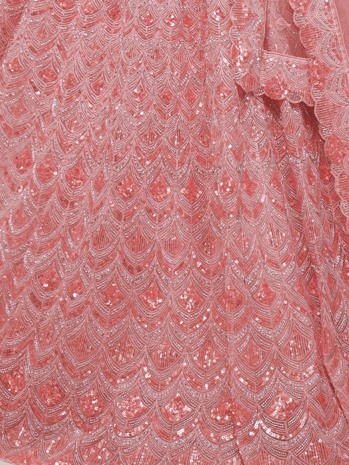 Odette Pink Soft Net Embroidered Semi Stitched Lehenga With Unstitched Blouse For Women