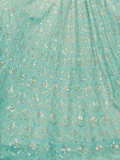 Odette Sky Blue Soft Net Embroidered Semi Stitched Lehenga With Unstitched Blouse For Women