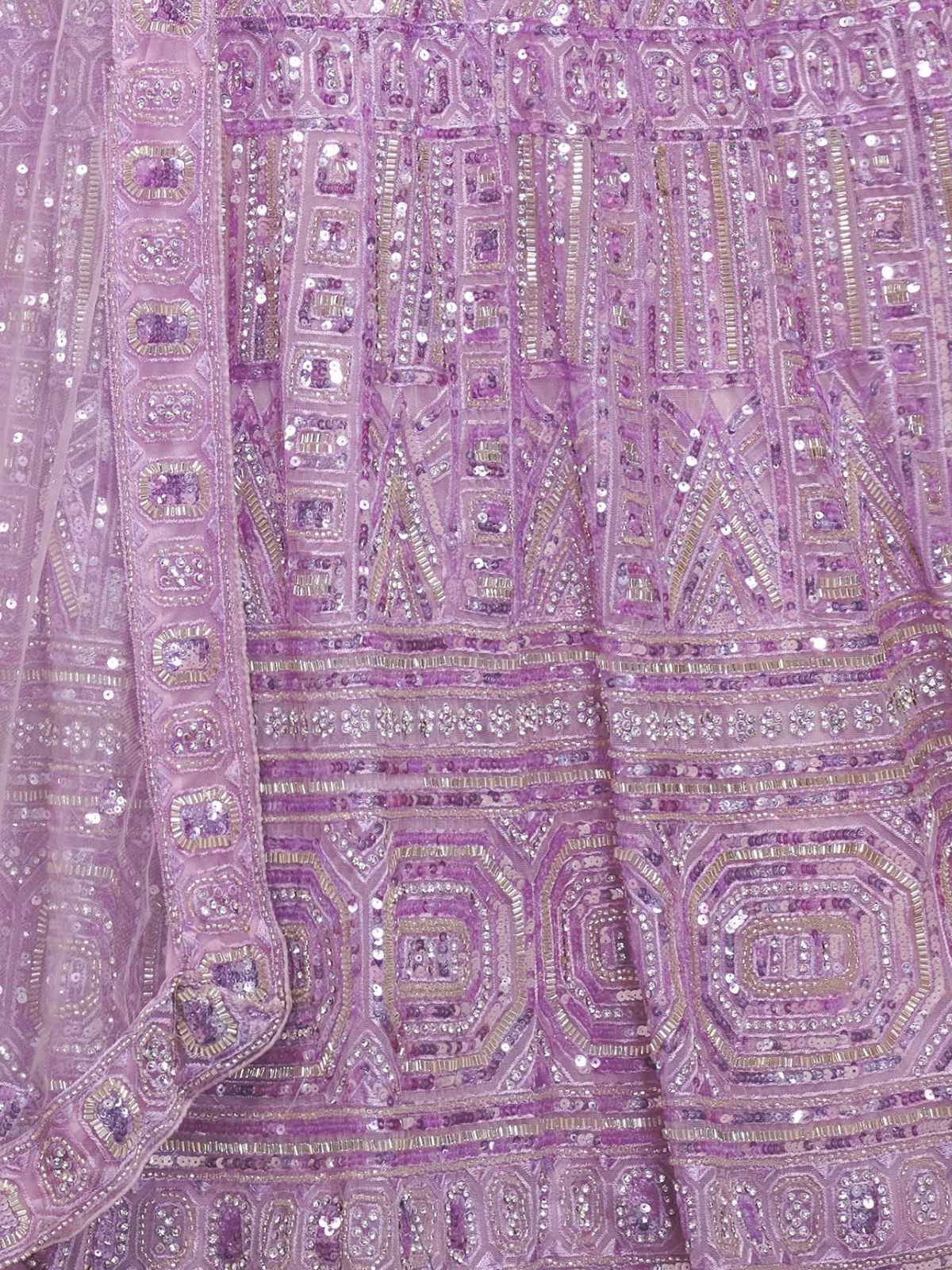 Odette Mauve Soft Net Embroidered Semi Stitched Lehenga With Unstitched Blouse For Women