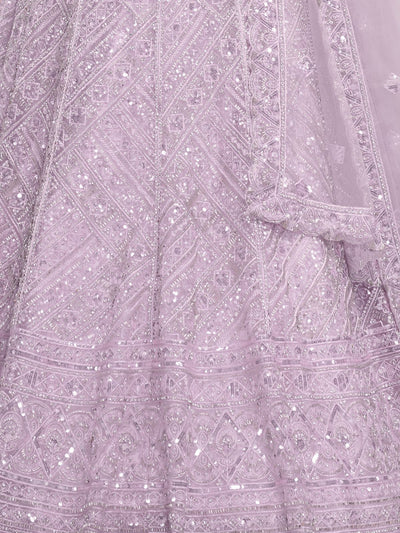 Odette Mauve Soft Net Embroidered Semi Stitched Lehenga With Unstitched Blouse For Women