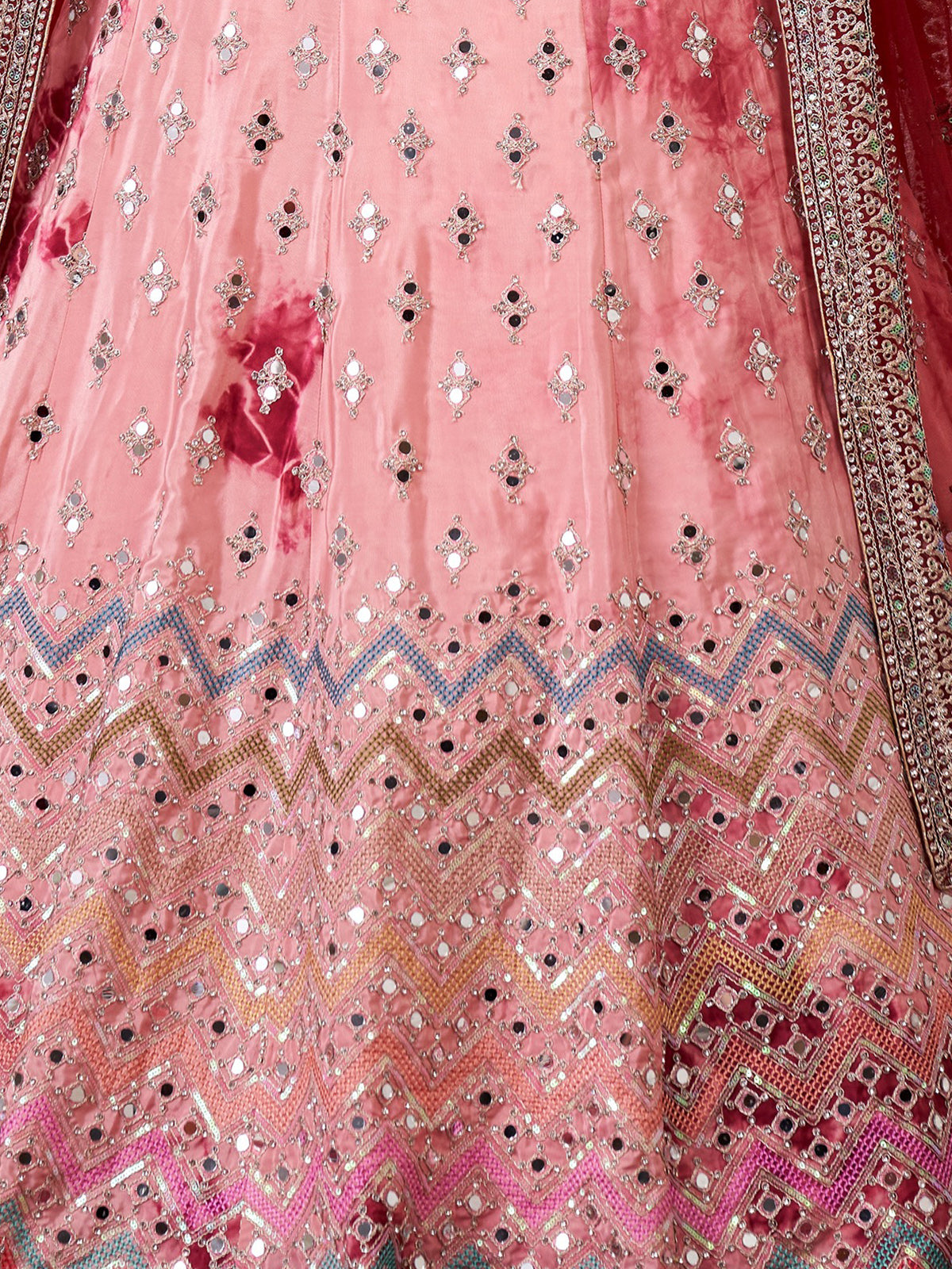 Odette Pink Shibori Crepe Embroidered Semi Stitched Lehenga With Unstitched Blouse for Women