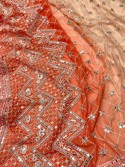 Odette Peach Embroidered Georgette Saree With unstitched Blouse For Women