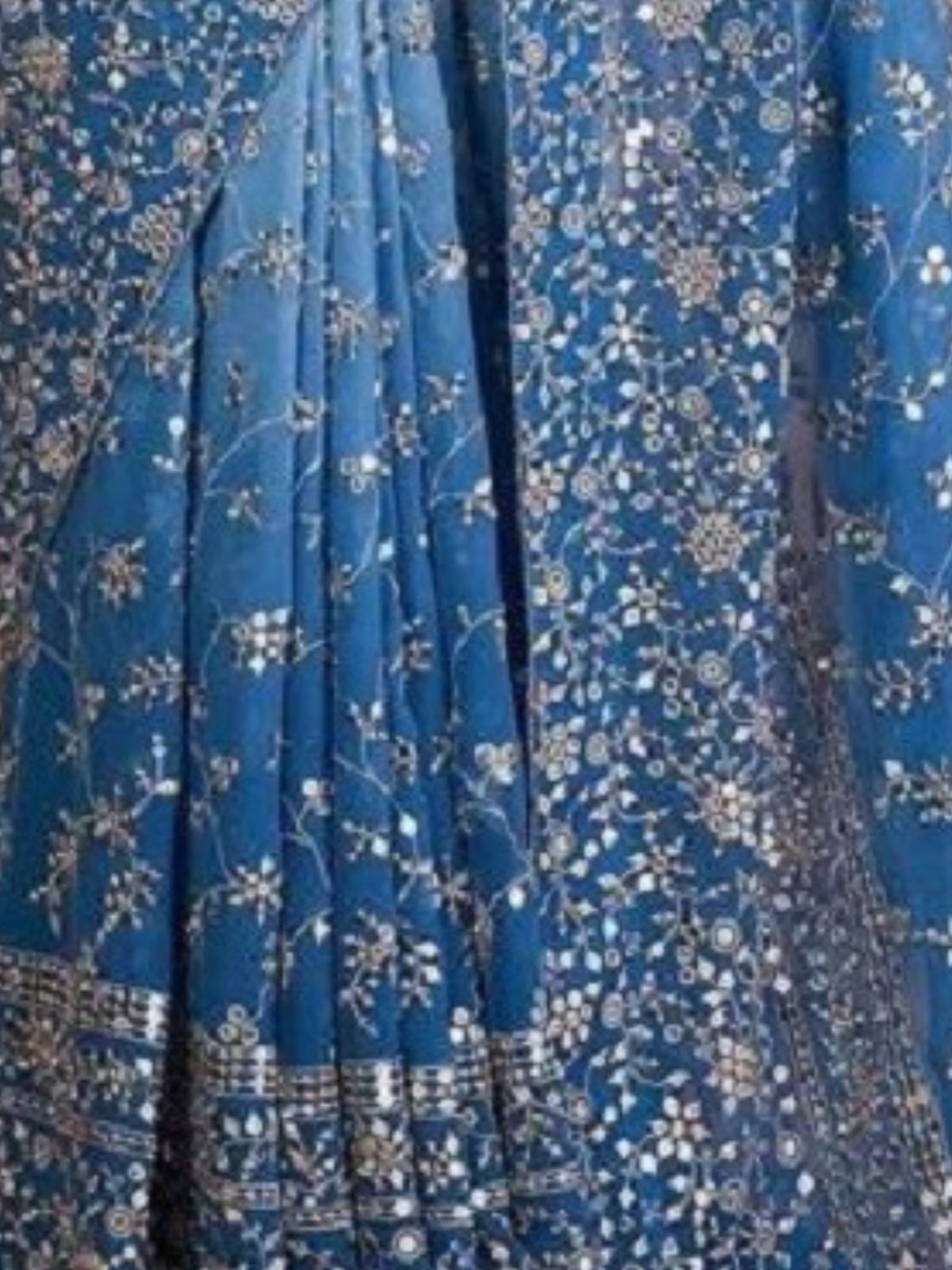 Odette Blue Embroidered Georgette Saree With Unstitched Blouse For Women