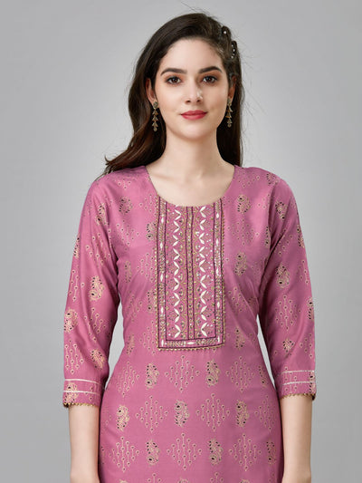 Odette Purple Embroidered Rayon Stitched Kurta Set For Women