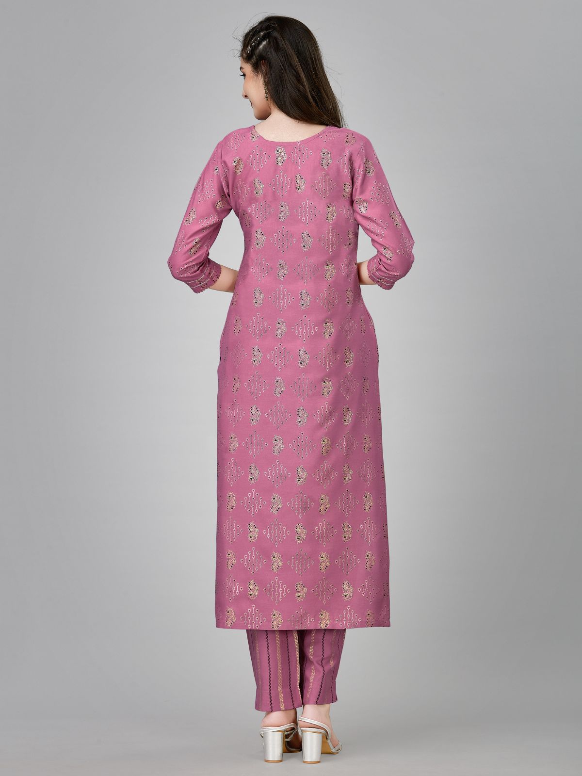 Odette Purple Embroidered Rayon Stitched Kurta Set For Women