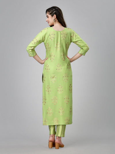 Odette Light Green Embroidered Rayon Stitched Kurta Set For Women