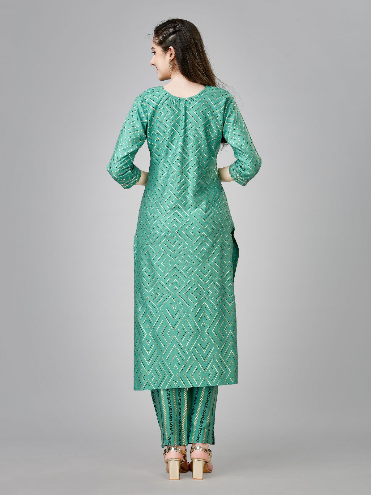 Odette Green Embroidered Rayon Stitched Kurta Set For Women