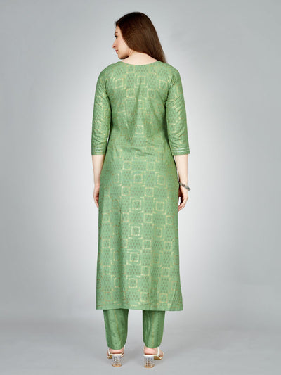 Odette Light Green Embroidered Rayon Stitched Kurta Set For Women