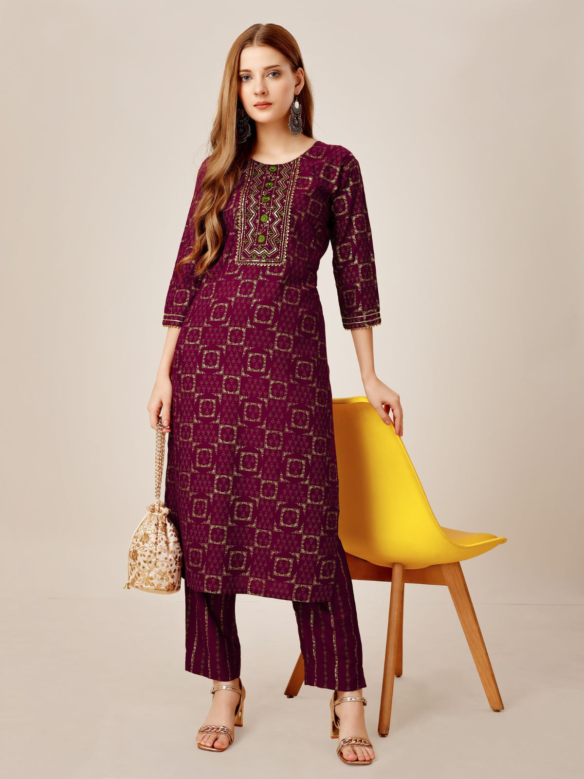 Odette Purple Embroidered Rayon Stitched Kurta Set For Women