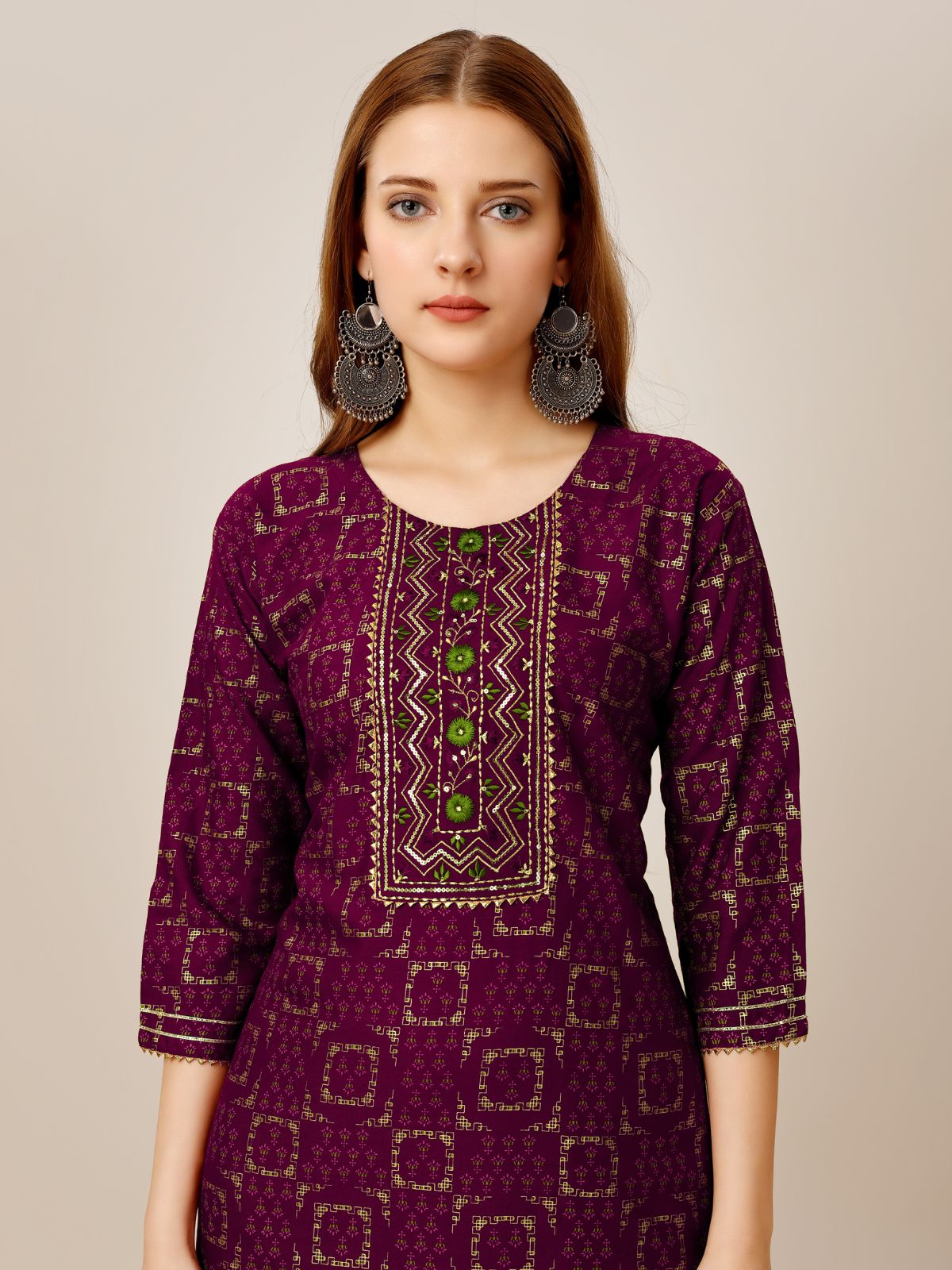 Odette Purple Embroidered Rayon Stitched Kurta Set For Women