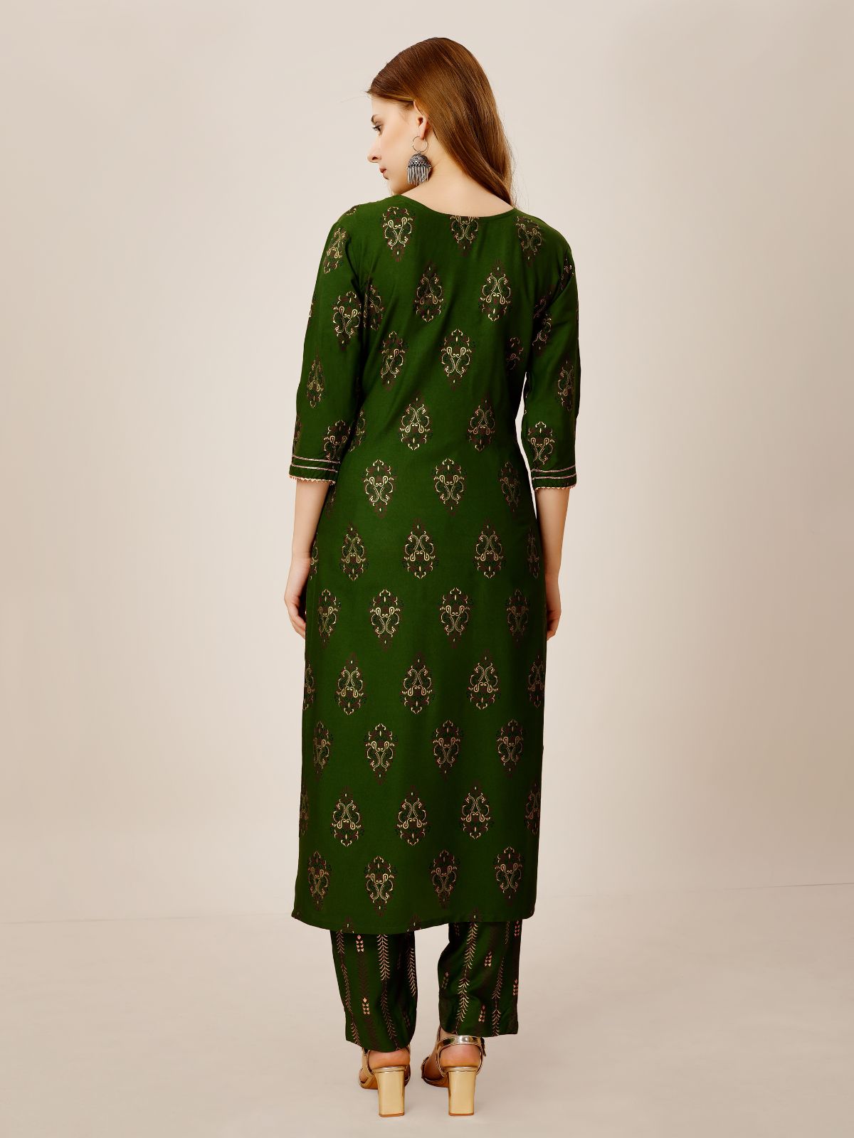 Odette Green Embroidered Rayon Stitched Kurta Set For Women