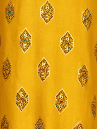 Odette Yellow Embroidered Rayon Stitched Kurta Set For Women