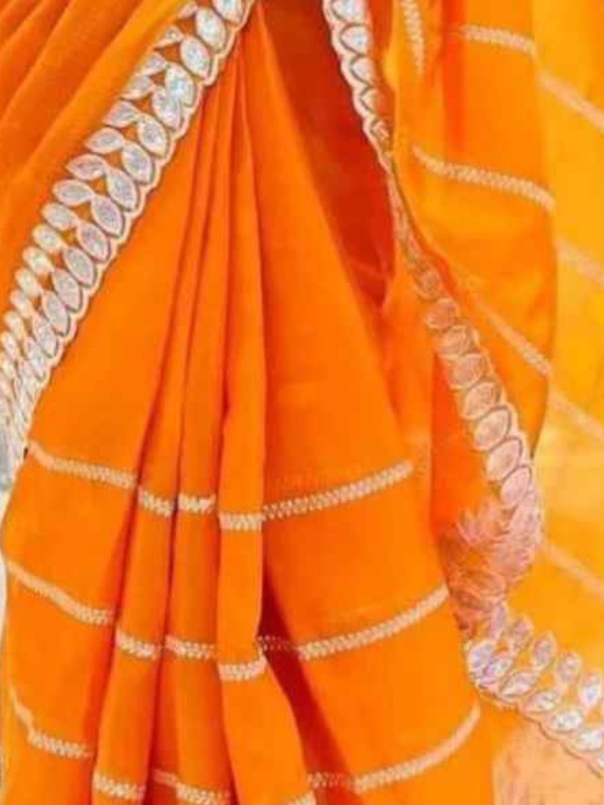 Odette Orange Embroidered Silk Blend Saree With Unstitched Blouse For Women