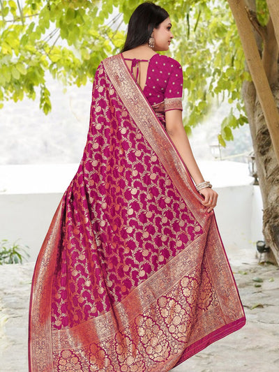 Odette Purple Woven Banarasi Silk Saree With Unstitched Blouse For Women