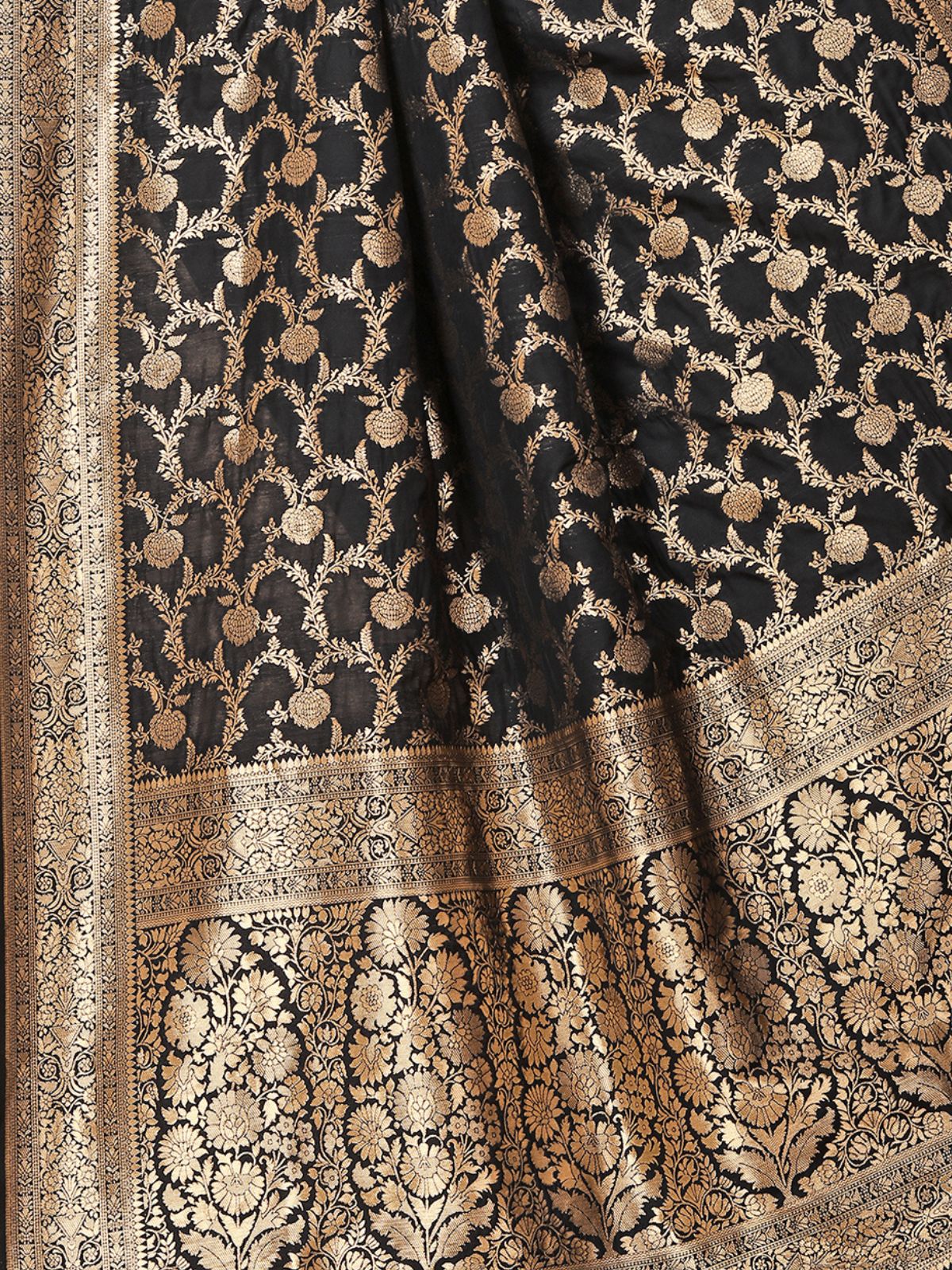 Odette Black Woven Banarasi Silk Saree With Unstitched Blouse For Women