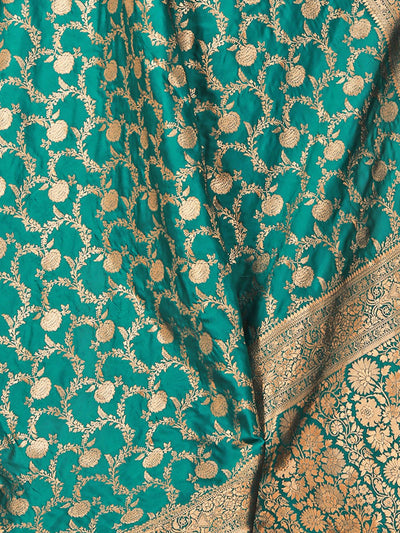 Odette Teal Woven Banarasi Silk Saree With Unstitched Blouse For Women