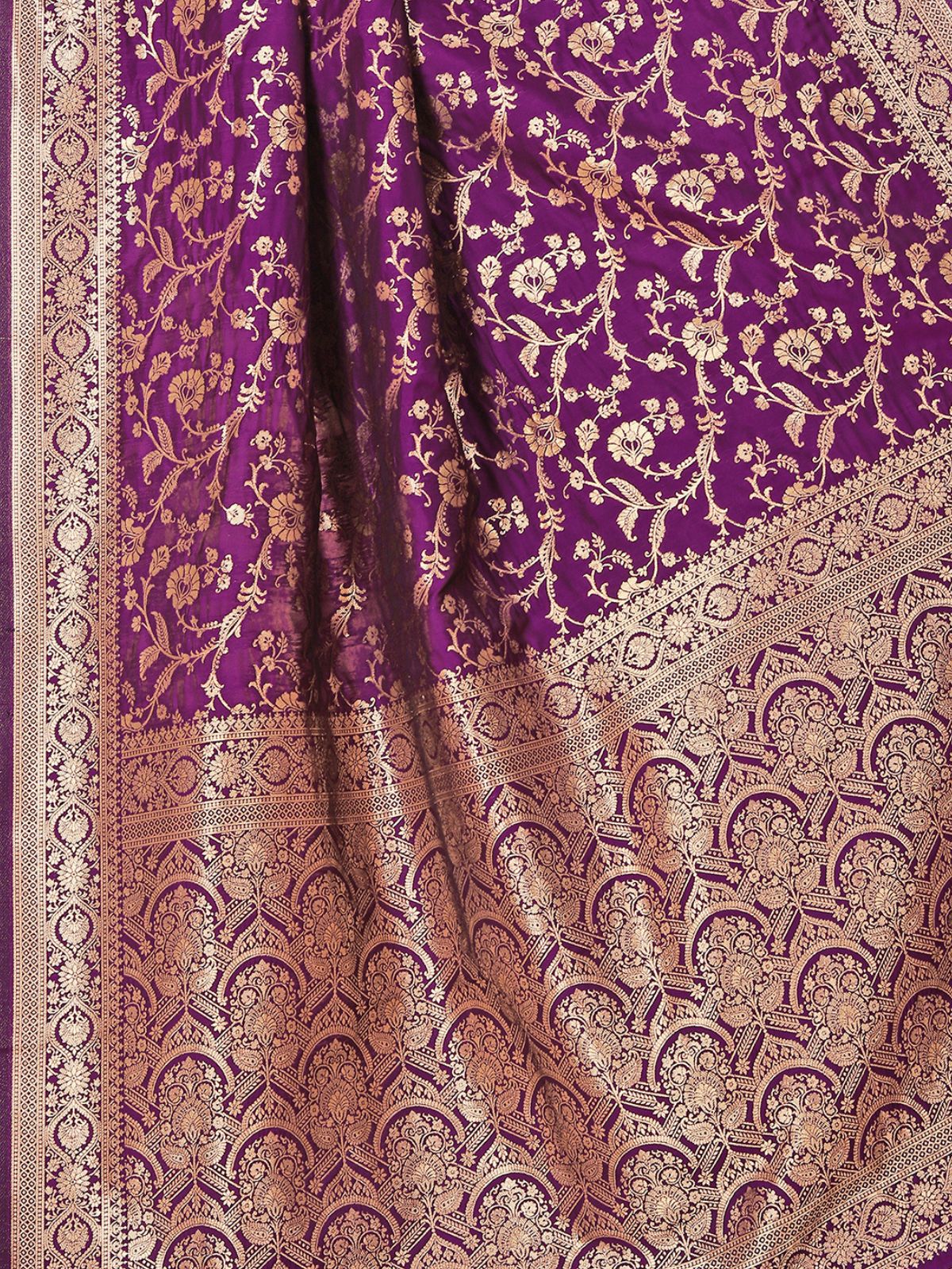 Odette Purple Woven Banarasi Silk Saree With Unstitched Blouse For Women