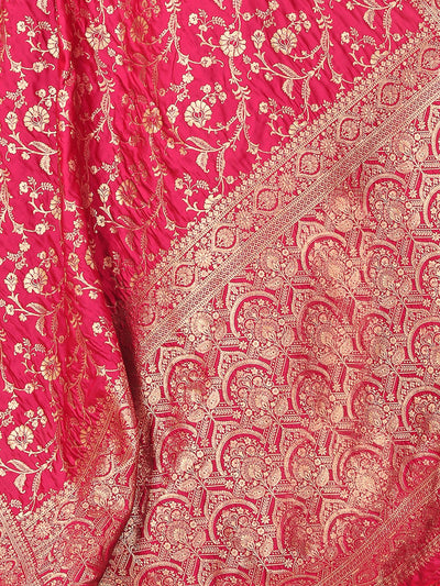 Odette Pink Woven Banarasi Silk Saree With unstitched Blouse For Women